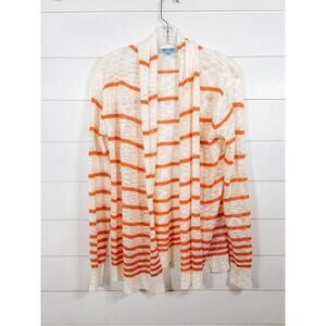 NWOT She + Sky Women's Striped Open Front Knit Cardigan Sweater Cream Orange S/M